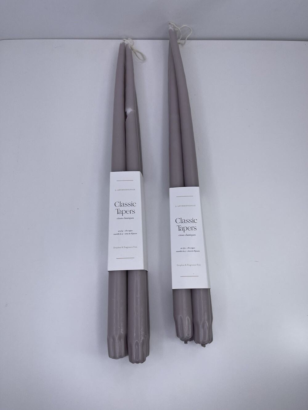 Anthropologie Classic Tapers 18" Taupe Candles Dripless Set 8 As-Is